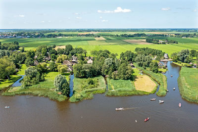 Aerial from the famous village giethoorn in overijssel the netherlands