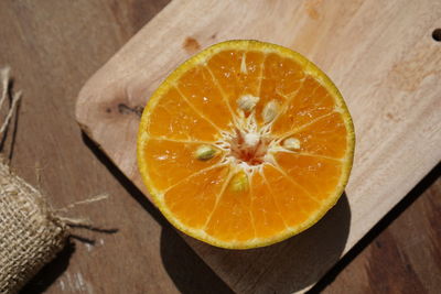 High angle view of orange on table