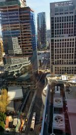 High angle view of buildings in city