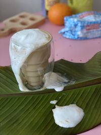 Close-up of ice cream on table