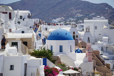 High angle view of buildings in oia town