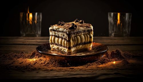 High angle view of illuminated candles on table