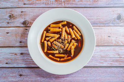 High angle view of food in bowl on table