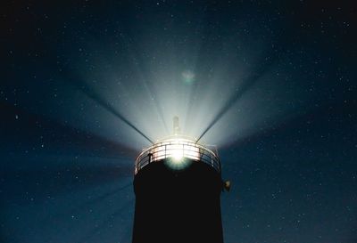 Close-up of lighthouse against clear sky at night
