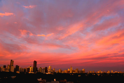 Scenic view of buildings against sky during sunset