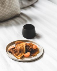 High angle view of dessert in plate on table