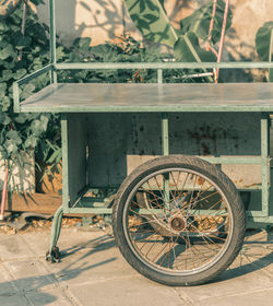 Old bicycle parked by plants