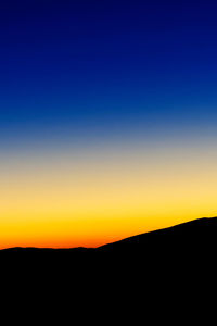 Silhouette landscape against clear sky during sunset