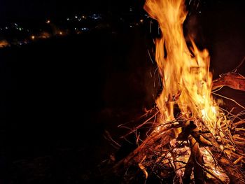 Low angle view of fire in the dark