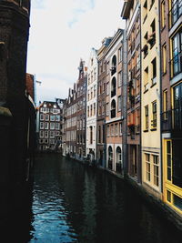 Canal amidst buildings against cloudy sky