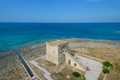 High angle view of sea against clear sky