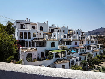 Buildings against clear blue sky