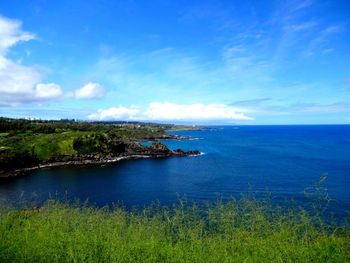 Scenic view of sea against cloudy sky