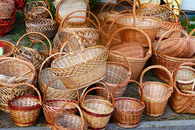 Full frame shot of wicker basket for sale in market