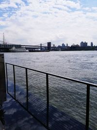 View of suspension bridge in city