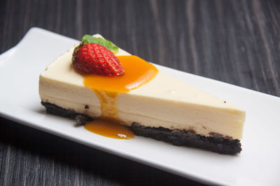 Close-up of cake in plate on table