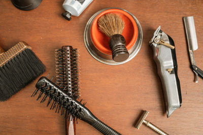 High angle view of tools on table