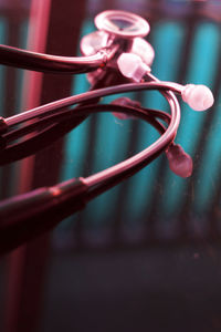 Close-up of stethoscope on table