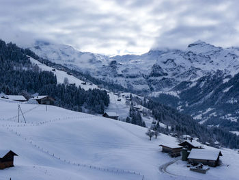 Scenic view of snowcapped mountains against sky