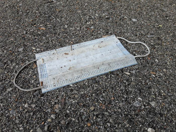 High angle view of damaged car on road