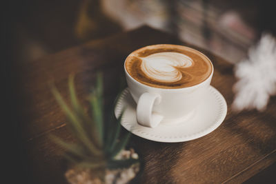 High angle view of coffee on table