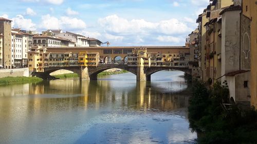 Arch bridge over river against sky