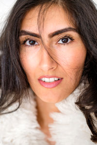 Portrait of a woman with white background