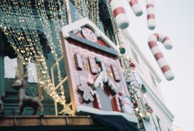 Low angle view of decoration hanging outdoors