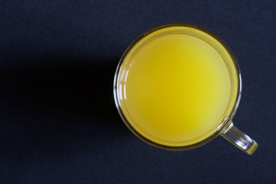 High angle view of drink on table