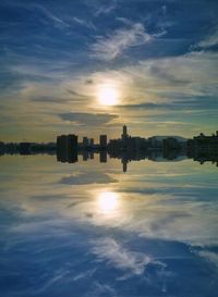 Scenic view of sunset over harbor