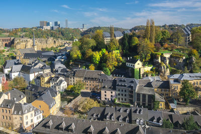 High angle view of townscape against sky