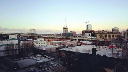 Buildings at sunset