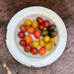 High angle view of fruits in bowl on table