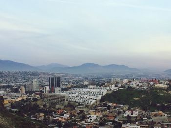 High angle view of cityscape against sky