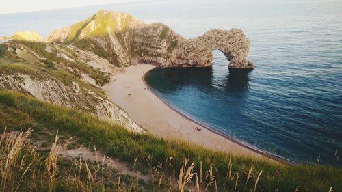 High angle view of rocks on beach