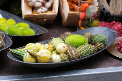 Close-up of fruits on table at market stall