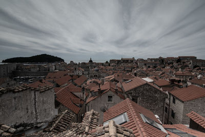 High angle view of townscape against sky