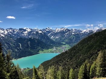Scenic view of snowcapped mountains against sky