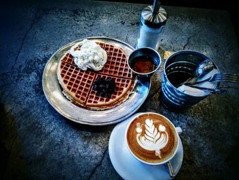 High angle view of coffee on table