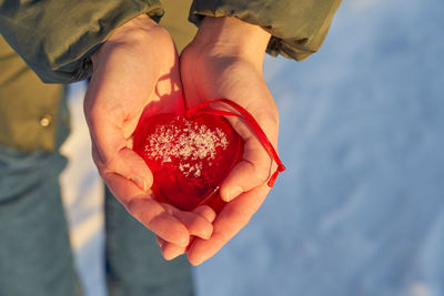 Midsection of man holding strawberry