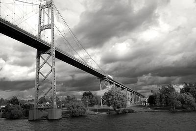 Low angle view of bridge over river against sky