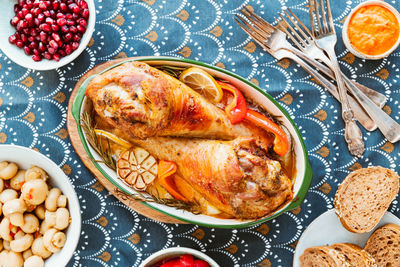 High angle view of food on table