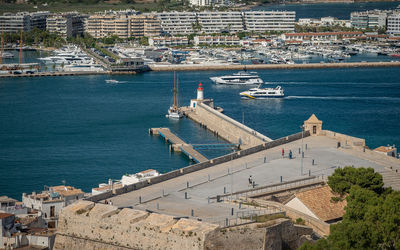 High angle view of buildings in city