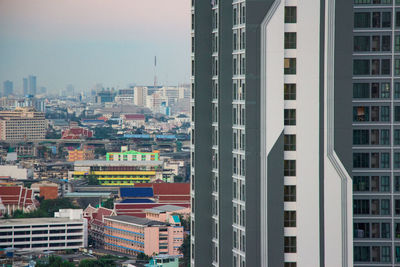 High angle view of buildings in city