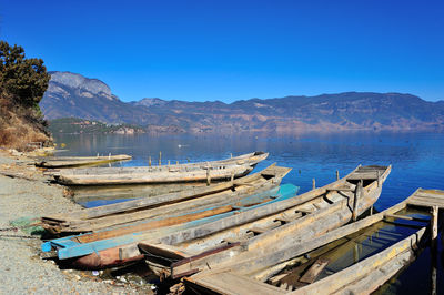 Panoramic view of sea against clear blue sky