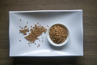 High angle view of breakfast on table