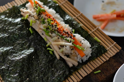 Close-up of sushi served in plate
