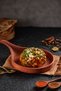 Close-up of food in bowls on table