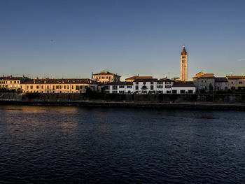 View of river with buildings in background