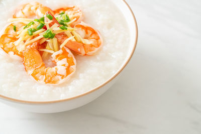 High angle view of food in bowl on table